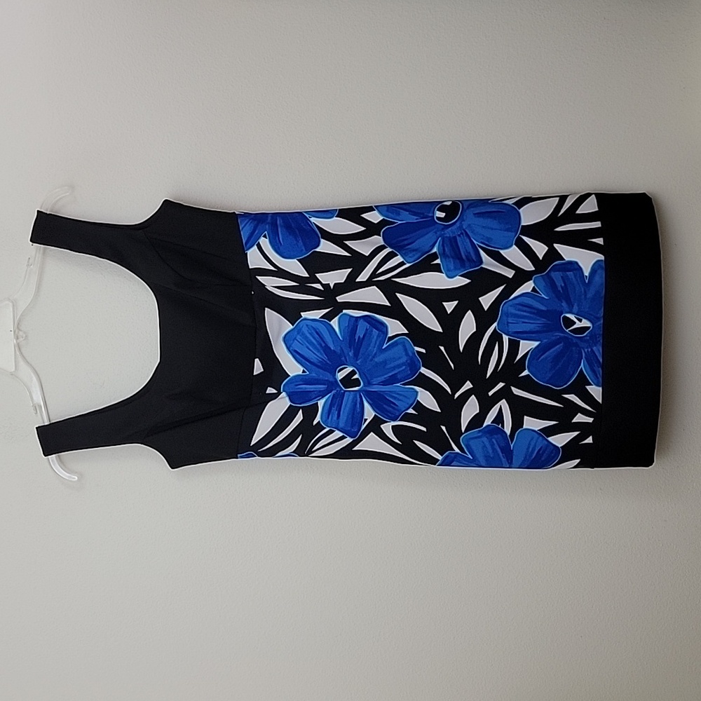 Dressbarn Blue & Black Sleeveless Floral Print Dress 4